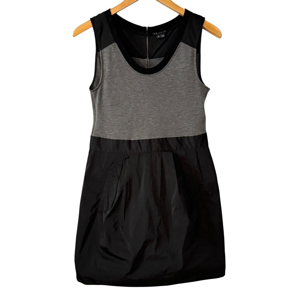 Theory Sleeveless Wool Blend A-line Gray Black Classic Career Dress Womens 6